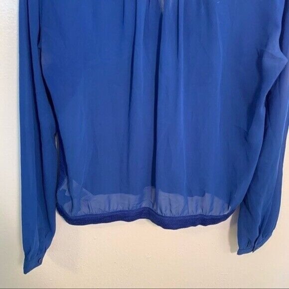 Kiind Of Faux Wrap Blouse Royal Blue Knit Front Sheer Back - Picture 10 of 10